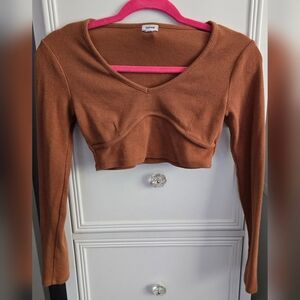 Garage Brown Long Sleeve Crop Top Size S